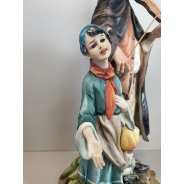 SCULTURA CERAMICA Capodimonte FIGURA MUSICISTA CLOCHARD VAGABONDO ANZIANO BIMBA