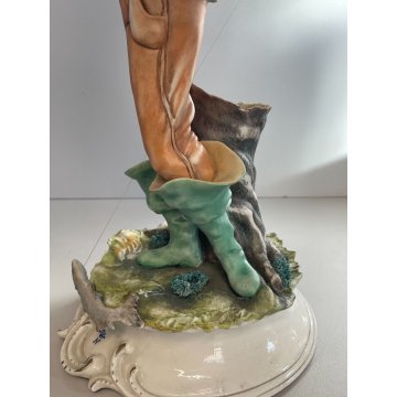 SCULTURA CERAMICA Capodimonte FIGURA pescatore CANNA DA PESCA PESCE FANCIULLO