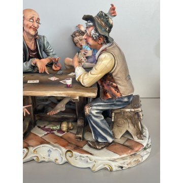 GRANDE SCULTURA TUTTOTONDO CERAMICA Capodimonte GIOCO POKER FIGURA NONNI NIPOTI