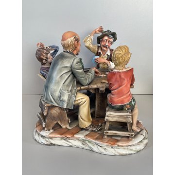 GRANDE SCULTURA TUTTOTONDO CERAMICA Capodimonte GIOCO POKER FIGURA NONNI NIPOTI