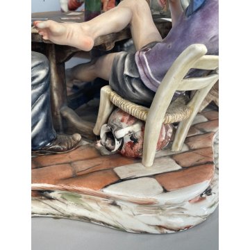 GRANDE SCULTURA TUTTOTONDO CERAMICA Capodimonte GIOCO POKER FIGURA NONNI NIPOTI