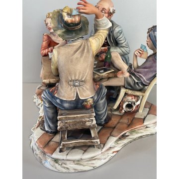 GRANDE SCULTURA TUTTOTONDO CERAMICA Capodimonte GIOCO POKER FIGURA NONNI NIPOTI