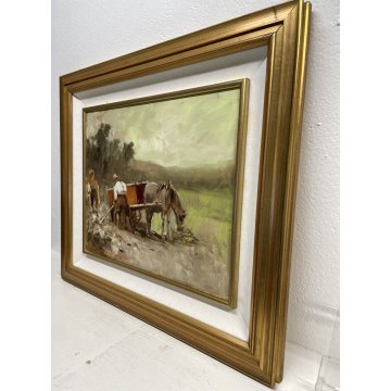 QUADRO DIPINTO P. Pessina da Castanedo Val Vigezzo PAESAGGIO CAMPAGNA CONTADINI