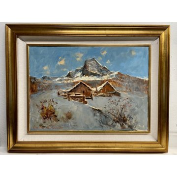 QUADRO DIPINTO P. Pessina da Castanedo PAESAGIO MONTANO Alpe Veglia BAITE NEVE