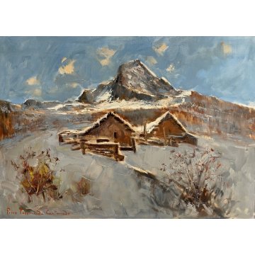 QUADRO DIPINTO P. Pessina da Castanedo PAESAGIO MONTANO Alpe Veglia BAITE NEVE