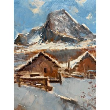 QUADRO DIPINTO P. Pessina da Castanedo PAESAGIO MONTANO Alpe Veglia BAITE NEVE