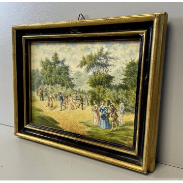 ANTICO DISEGNO ACQUERELLO MINIATURA Gaudin Belcour SCENA CONVIVIALE BALLO '800