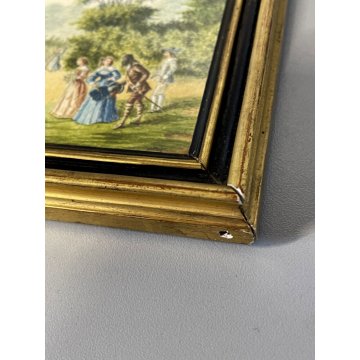 ANTICO DISEGNO ACQUERELLO MINIATURA Gaudin Belcour SCENA CONVIVIALE BALLO '800