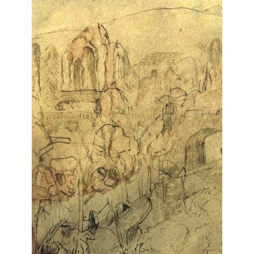 DISEGNO ASTRATTO Corrado Selvini TECNICA MISTA PAESAGGIO Meina PONTE COLLINE 900