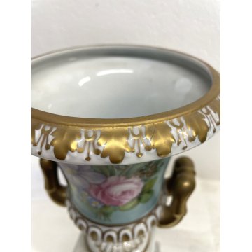 COPPIA VASO a CRATERE COPPA MEDICEA PORCELLANA CAPODIMONTE SMALTO POLICROMO '900