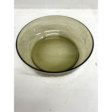 LIDED BOWL SCATOLA PORTA DOLCI COPERCHIO CRISTALLO MOLATO VETRO MURANO FUME '900