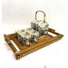 SERVIZIO TE giapponese CERAMICA craclè TEIERA 4 TAZZINE SQUADRATE VASSOIO BAMBOO