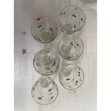 SET BOTTIGLIA ROSOLIO 6 BICCHIERI VETRO Murano MOLATO DECORO PASTA DI VETRO '30