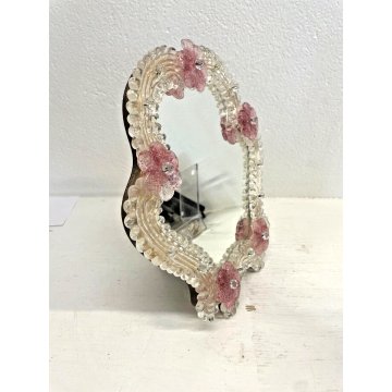 SPECCHIO VENEZIANO da APPOGGIO PARETE VETRO MURANO VINTAGE Vanity Mirror '900