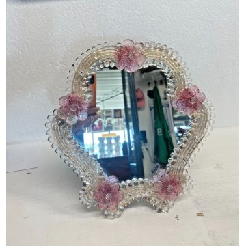 SPECCHIO VENEZIANO da APPOGGIO PARETE VETRO MURANO VINTAGE Vanity Mirror '900