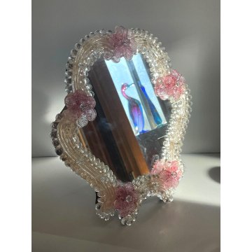 SPECCHIO VENEZIANO da APPOGGIO PARETE VETRO MURANO VINTAGE Vanity Mirror '900