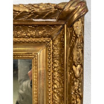 ANTICA SPECCHIERA LIBERTY SPACCHIO PARETE CORNICE LEGNO ORO BOLO ROSSO '800