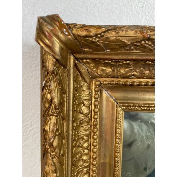 ANTICA SPECCHIERA LIBERTY SPACCHIO PARETE CORNICE LEGNO ORO BOLO ROSSO '800