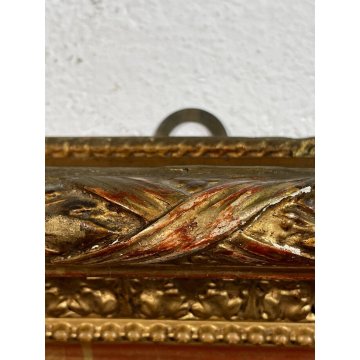 ANTICA SPECCHIERA LIBERTY SPACCHIO PARETE CORNICE LEGNO ORO BOLO ROSSO '800