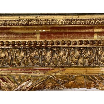 ANTICA SPECCHIERA LIBERTY SPACCHIO PARETE CORNICE LEGNO ORO BOLO ROSSO '800