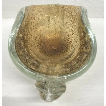 CIOTOLA VASO VETRO MURANO ERCOLE BAROVIER GLASS BOWL ORO FOGLIE BOLLE SOMMERSO 