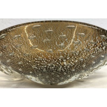 CIOTOLA VASO VETRO MURANO ERCOLE BAROVIER GLASS BOWL ORO FOGLIE BOLLE SOMMERSO 
