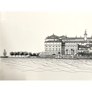 STAMPA DISEGNO a CHINA PROSPETTO Isola Bella ISOLE BORROMEE LAGO MAGGIORE ITALY