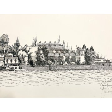 STAMPA DISEGNO a CHINA PROSPETTO Isola Bella ISOLE BORROMEE LAGO MAGGIORE ITALY