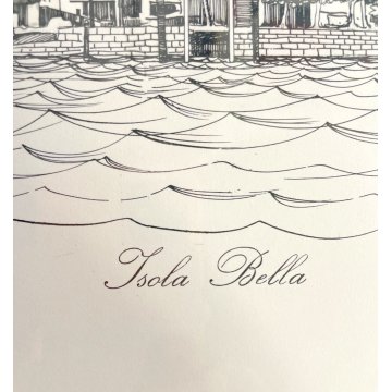 STAMPA DISEGNO a CHINA PROSPETTO Isola Bella ISOLE BORROMEE LAGO MAGGIORE ITALY