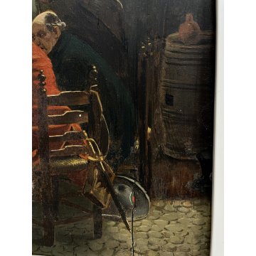 ANTICO QUADRO OLIO TAVOLA COPIA D'AUTORE Angelo Inganni SCENA INTERNO con FIGURE