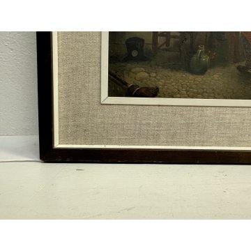 ANTICO QUADRO OLIO TAVOLA COPIA D'AUTORE Angelo Inganni SCENA INTERNO con FIGURE