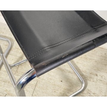 COPPIA SGABELLI ACCIAIO CROMATO ATTR. MART STAM PELLE NERA FOOTSTOOL CHAIR BAR