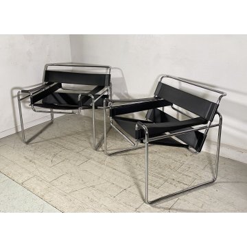 COPPIA POLTRONA ACCIAIO CROMATO TUBOLARE ATTR. MARCEL BREUER WASSILY ARMCHAIR