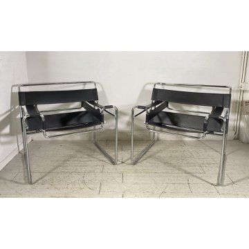 COPPIA POLTRONA ACCIAIO CROMATO TUBOLARE ATTR. MARCEL BREUER WASSILY ARMCHAIR