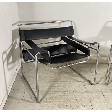 COPPIA POLTRONA ACCIAIO CROMATO TUBOLARE ATTR. MARCEL BREUER WASSILY ARMCHAIR