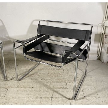 COPPIA POLTRONA ACCIAIO CROMATO TUBOLARE ATTR. MARCEL BREUER WASSILY ARMCHAIR