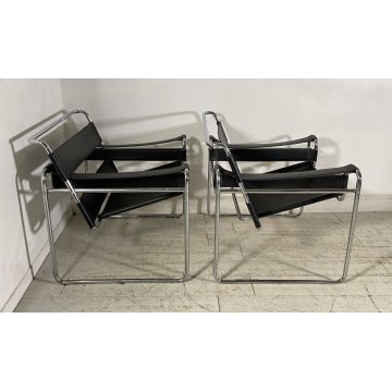 COPPIA POLTRONA ACCIAIO CROMATO TUBOLARE ATTR. MARCEL BREUER WASSILY ARMCHAIR