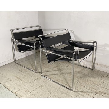 COPPIA POLTRONA ACCIAIO CROMATO TUBOLARE ATTR. MARCEL BREUER WASSILY ARMCHAIR