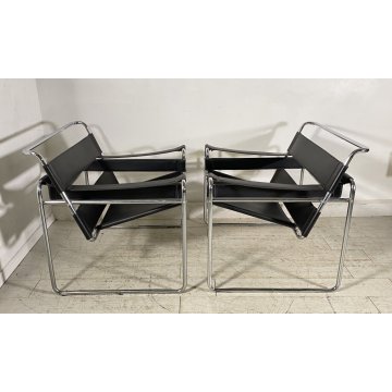 COPPIA POLTRONA ACCIAIO CROMATO TUBOLARE ATTR. MARCEL BREUER WASSILY ARMCHAIR