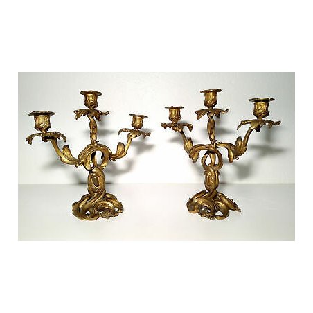 COPPIA CANDELABRO OTTONE CANDELIERE PORTA CANDELA 3 BRACCIA BAROCCO ROCOCO
