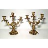 COPPIA CANDELABRO OTTONE CANDELIERE PORTA CANDELA 3 BRACCIA BAROCCO ROCOCO