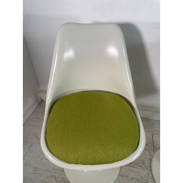 COPPIA SEDIA TULIP ANNI 70 BIANCA VERDE CUSCINO VINTAGE DESIGN CHAIR GIREVOLI