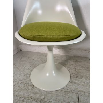 COPPIA SEDIA TULIP ANNI 70 BIANCA VERDE CUSCINO VINTAGE DESIGN CHAIR GIREVOLI