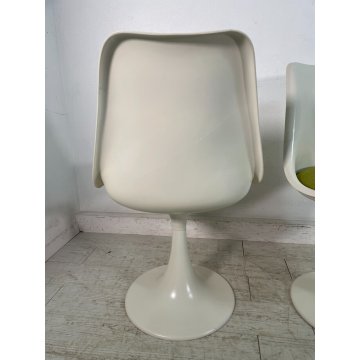 COPPIA SEDIA TULIP ANNI 70 BIANCA VERDE CUSCINO VINTAGE DESIGN CHAIR GIREVOLI