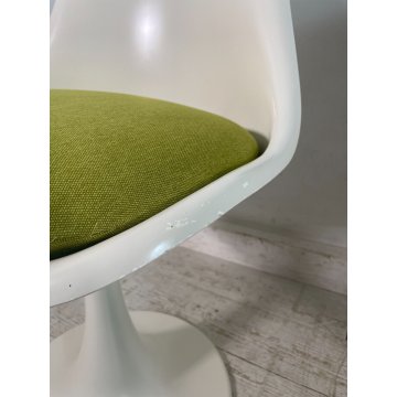 COPPIA SEDIA TULIP ANNI 70 BIANCA VERDE CUSCINO VINTAGE DESIGN CHAIR GIREVOLI