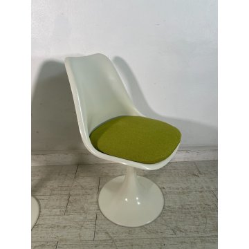 COPPIA SEDIA TULIP ANNI 70 BIANCA VERDE CUSCINO VINTAGE DESIGN CHAIR GIREVOLI