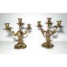 COPPIA CANDELABRO OTTONE CANDELIERE PORTA CANDELA 3 BRACCIA BAROCCO ROCOCO