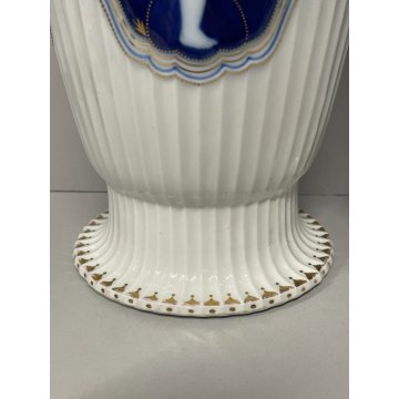 COPPIA VASO PORCELLANA BIANCA PUTTI ORO ZECCHINO SMALTO BLU VASE EPOCA '900