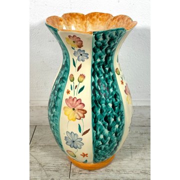 GRANDE VASO CERAMICA POLICROMA PUCCI UMBERTIDE anni 40 VERDE SMERALDO FIORI H 51