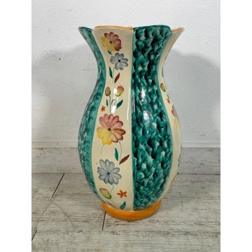 GRANDE VASO CERAMICA POLICROMA PUCCI UMBERTIDE anni 40 VERDE SMERALDO FIORI H 51